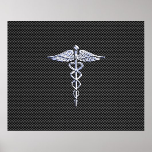 Chrome wie Caduceus Medical Symbol Carbon Fibre Poster (Vorne)
