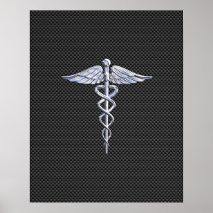 Chrome wie Caduceus Medical Symbol Carbon Fibre Poster
