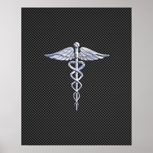 Chrome wie Caduceus Medical Symbol Carbon Fibre Poster (Vorne)