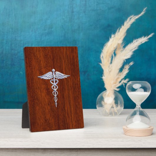 Chrome wie Caduceus Medical Symbol Mahogany Brown Fotoplatte (Seite)