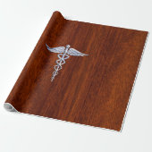 Chrome wie Caduceus Medical Symbol Mahogany Brown Geschenkpapier (Ungerollt)