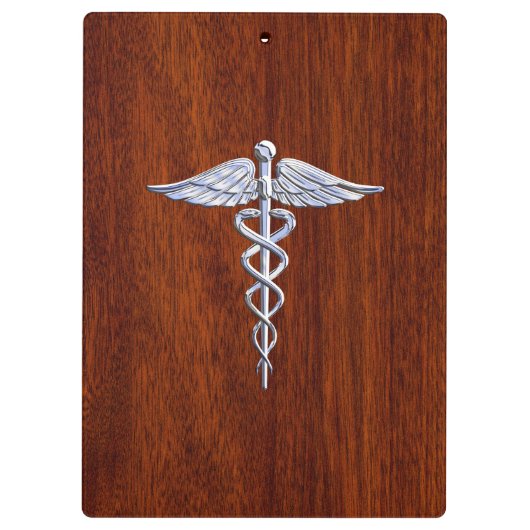 Chrome wie Caduceus Medical Symbol Mahogany Brown Klemmbrett (Rückseite)