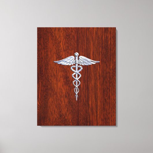 Chrome wie Caduceus Medical Symbol Mahogany Brown Leinwanddruck (Vorderseite)