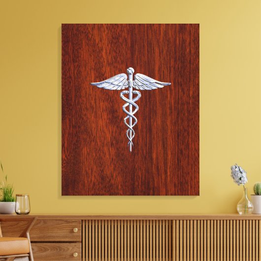 Chrome wie Caduceus Medical Symbol Mahogany Brown Leinwanddruck (Insitu (Wohnzimmer))