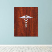 Chrome wie Caduceus Medical Symbol Mahogany Brown Leinwanddruck (Insitu (Holzboden))
