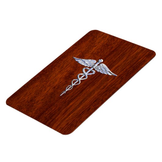 Chrome wie Caduceus Medical Symbol Mahogany Brown Magnet (Linke Seite)