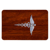 Chrome wie Caduceus Medical Symbol Mahogany Brown Magnet (Horizontal)