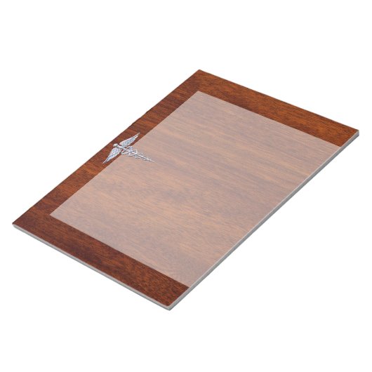Chrome wie Caduceus Medical Symbol Mahogany Brown Notizblock (angewinkelt)