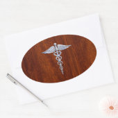 Chrome wie Caduceus Medical Symbol Mahogany Brown Ovaler Aufkleber (Umschlag)