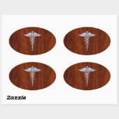 Chrome wie Caduceus Medical Symbol Mahogany Brown Ovaler Aufkleber (Blatt)