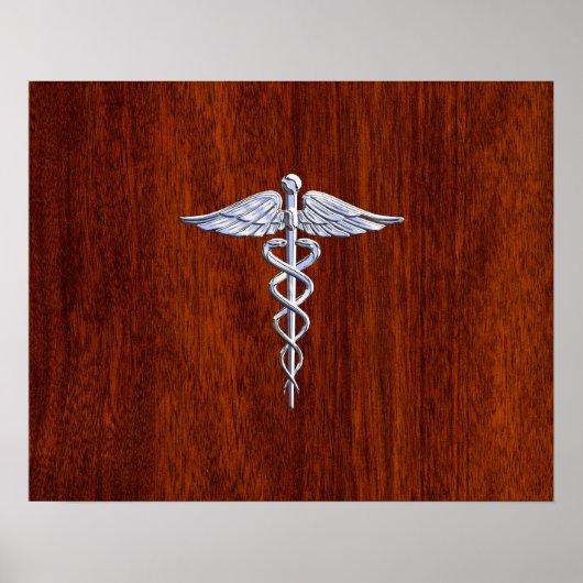 Chrome wie Caduceus Medical Symbol Mahogany Brown Poster (Vorne)