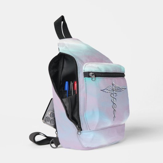 Chrome wie Caduceus Medical Symbol Mother Pearl D Crossbody Bag (Offen)