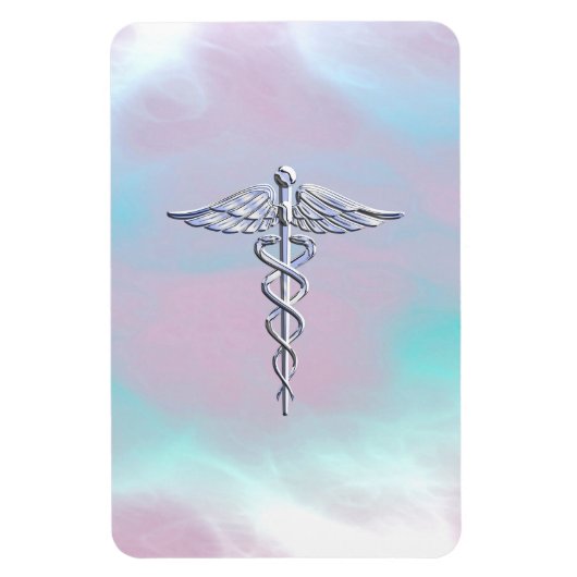 Chrome wie Caduceus Medical Symbol Mother Pearl Magnet (Vertikal)