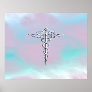 Chrome wie Caduceus Medical Symbol Mother Pearl Poster