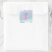 Chrome wie Caduceus Medical Symbol Mother Pearl Quadratischer Aufkleber (Tasche)