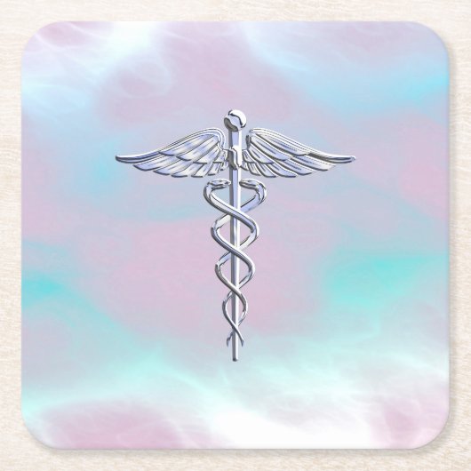 Chrome wie Caduceus Medical Symbol Mother Pearl Rechteckiger Pappuntersetzer (Vorderseite)