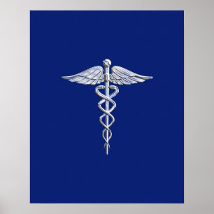 Chrome wie Caduceus Medical Symbol Navy Blue Deko