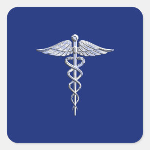 Chrome wie Caduceus Medical Symbol Navy Blue Deko Quadratischer Aufkleber