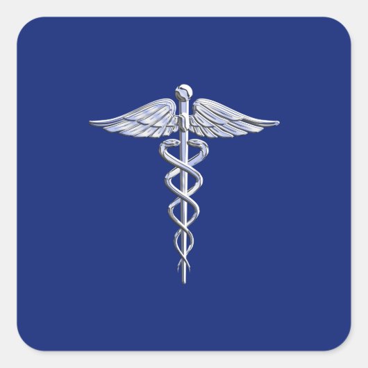 Chrome wie Caduceus Medical Symbol Navy Blue Deko Quadratischer Aufkleber (Vorderseite)