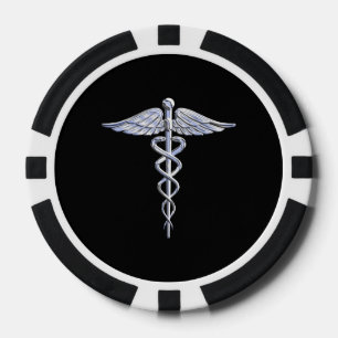 Chrome wie Caduceus Medical Symbol Pokerchips