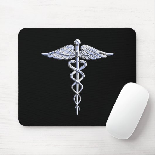 Chrome wie Caduceus Medical Symbol Schwarz Dekor Mousepad (Mit Mouse)