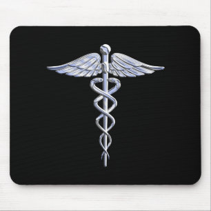 Chrome wie Caduceus Medical Symbol Schwarz Dekor Mousepad