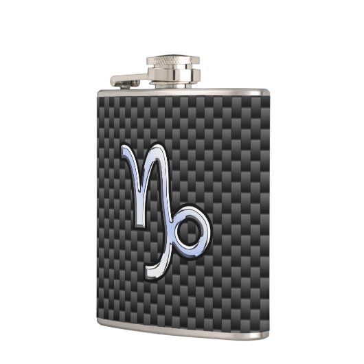 Chrome wie Capricorn-Schild mit schwarzem Kohlenst Flachmann (Links)