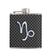 Chrome wie Capricorn-Schild mit schwarzem Kohlenst Flachmann (Vorderseite)