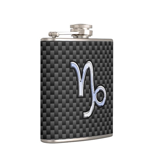 Chrome wie Capricorn-Schild mit schwarzem Kohlenst Flachmann (Rechts)