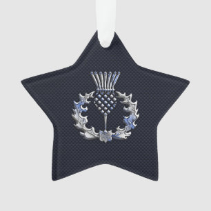 Chrome wie Carbon Fibre Print Scottish Thistle Ornament