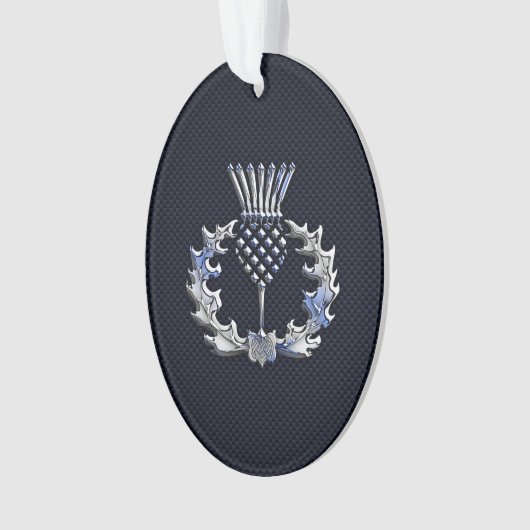 Chrome wie Carbon Fibre Print Scottish Thistle Ornament (Vorderseite)