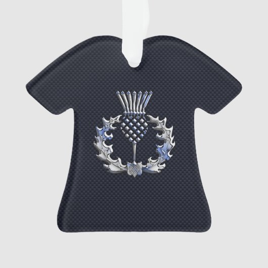 Chrome wie Carbon Fibre Print Scottish Thistle Ornament (Vorderseite)