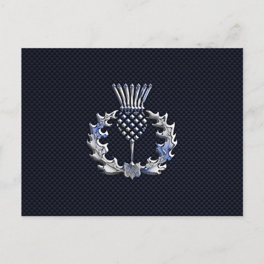 Chrome wie Carbon Fibre Print Scottish Thistle Postkarte (Vorderseite)