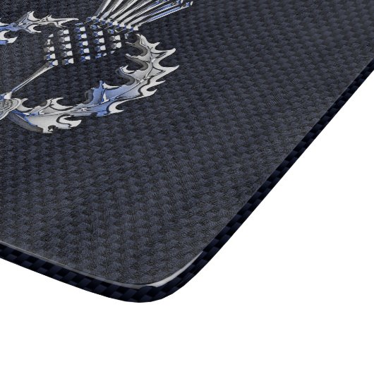 Chrome wie Carbon Fibre Print Scottish Thistle Schneidebrett (Ecke)