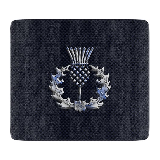 Chrome wie Carbon Fibre Print Scottish Thistle Schneidebrett (Vorderseite)