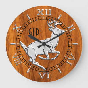 Chrome wie das Ausführen von Deer Fine Teak Print  Große Wanduhr