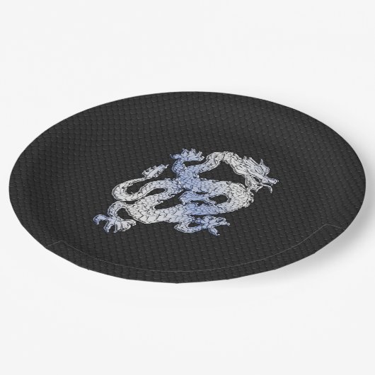 Chrome wie Dragon auf Black Snake Skin Print Pappteller (Schrägansicht)