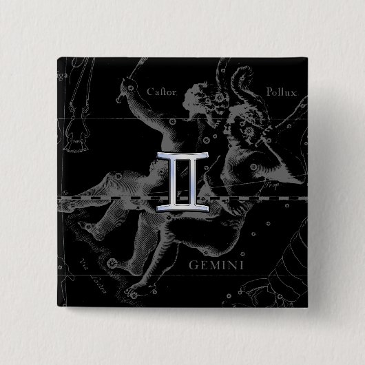 Chrome wie Gemini Zodiac Symbol auf Hevelius Button (Vorderseite)
