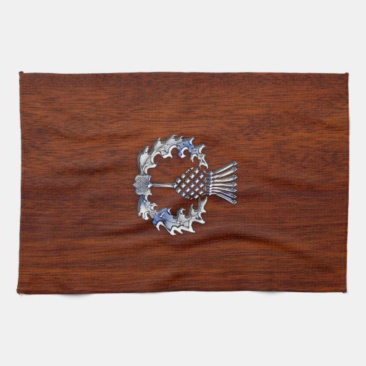 Chrome wie Mahogany Wood Grain Scottish Thistle Handtuch (Horizontal)