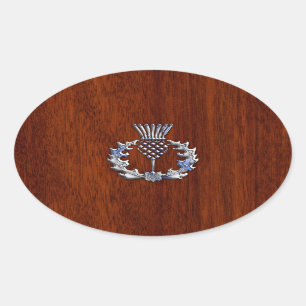 Chrome wie Mahogany Wood Grain Scottish Thistle Ovaler Aufkleber