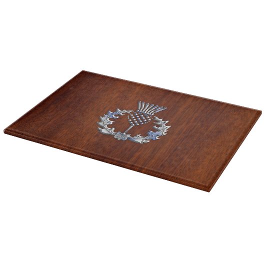 Chrome wie Mahogany Wood Grain Scottish Thistle Schneidebrett (Ecke)
