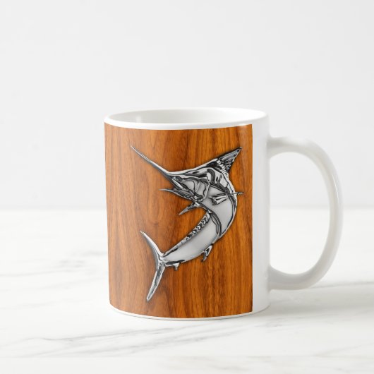 Chrome wie Marlin auf Teak-Holz-Körner-Dekor Kaffeetasse (Rechts)