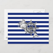 Chrome Wie Mermaid auf nautischen Streifen Postkarte (Vorne/Hinten)