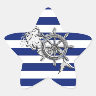 Chrome Wie Mermaid auf nautischen Streifen Stern-Aufkleber