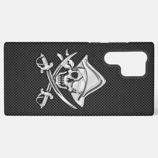 Chrome wie Pirate Crossbones Carbon Fiber Style Samsung Galaxy Hülle (Rückseite (Horizontal))