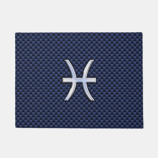 Chrome wie Pisces Sign auf Blue Carbon Fibre Print Fußmatte (Vorderseite)