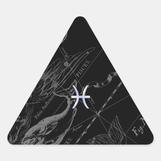 Chrome wie Pisces Zodiac Sign auf Black Hevelius Dreieckiger Aufkleber (Vorderseite)