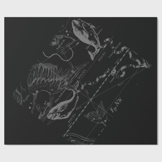 Chrome wie Pisces Zodiac Sign auf Black Hevelius Geschenkpapier (Flach)