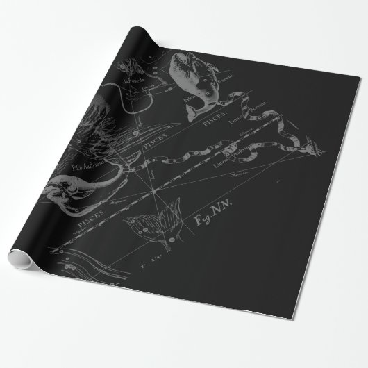 Chrome wie Pisces Zodiac Sign auf Black Hevelius Geschenkpapier (Ungerollt)