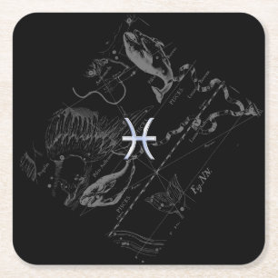 Chrome wie Pisces Zodiac Sign auf Black Hevelius Rechteckiger Pappuntersetzer